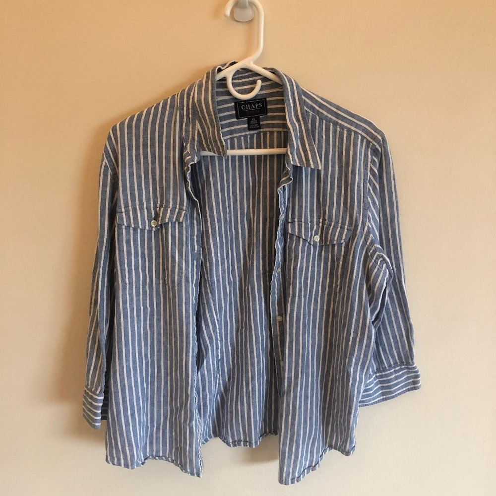 Blue and White Striped Button Up